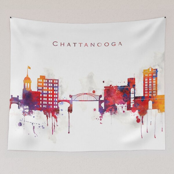 Item preview, Colorful Chattanooga watercolor skyline designed and sold by DimDom.