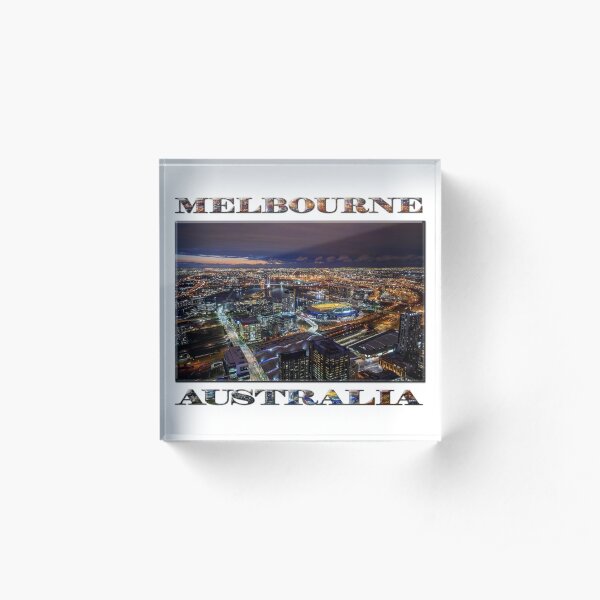 Melbourne at Night (poster on white) Acrylic Block