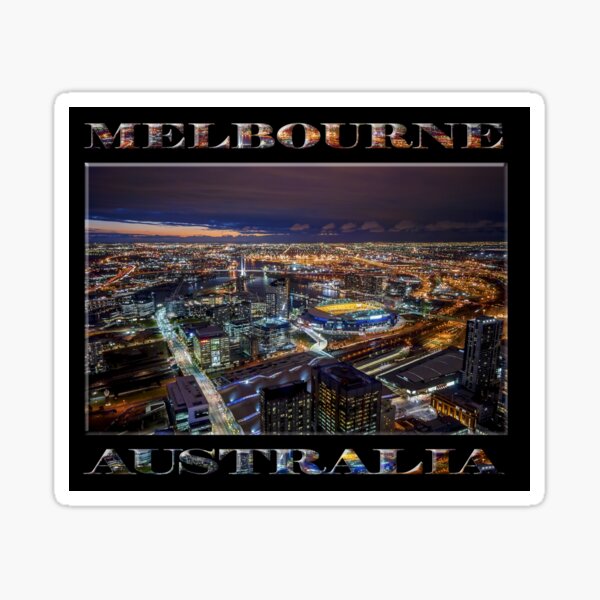 Melbourne at Night (poster on black) Sticker