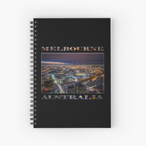 Melbourne at Night (poster on black) Spiral Notebook