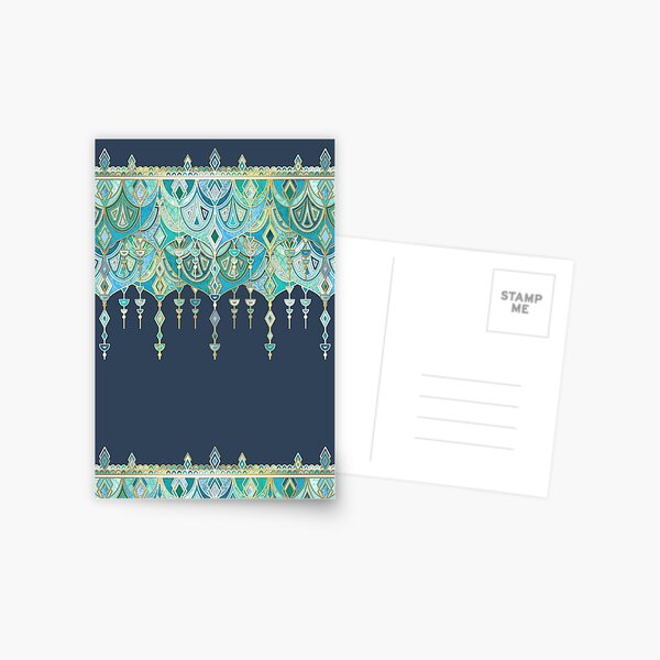 Art Deco Double Drop in Blues and Greens Postcard