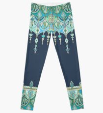 Art Deco Double Drop in Blues and Greens Leggings