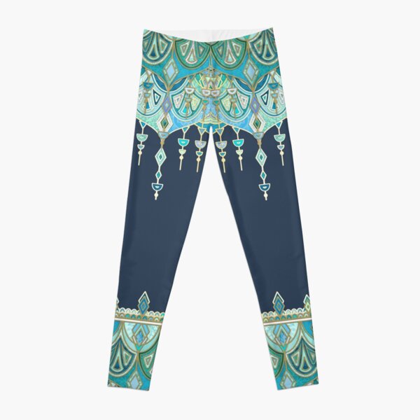 Art Deco Double Drop in Blues and Greens Leggings