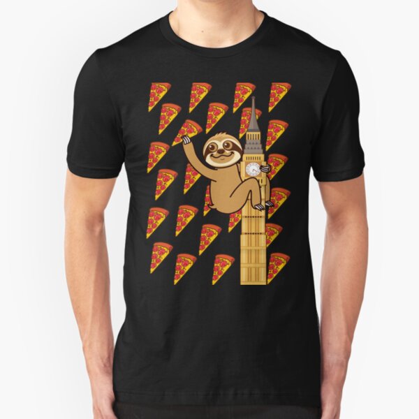 Cute Sloth London Pizza Slim Fit T-Shirt
