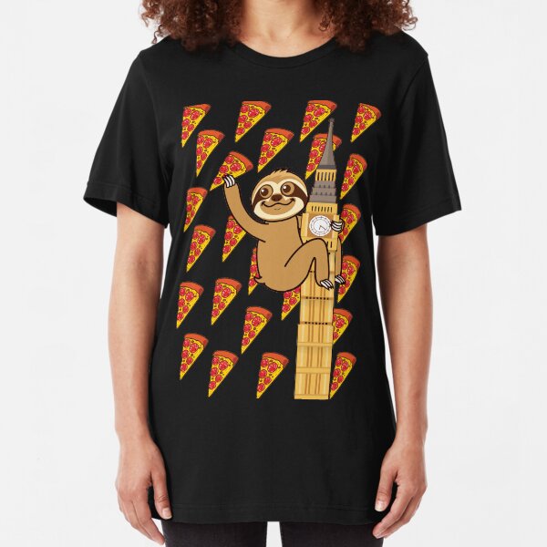 Cute Sloth London Pizza Slim Fit T-Shirt