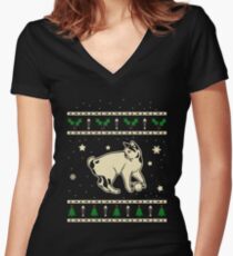 Christmas Japanese Bobtail Cat Gift Women's Fitted V-Neck T-Shirt