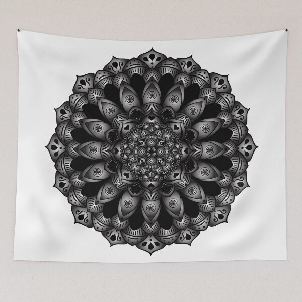 Item preview, Hand Drawn Black and White Gradient Peacock Mandala  designed and sold by Elsy's Art.