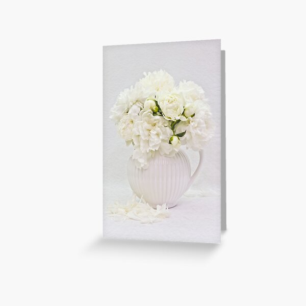 White Peonies In White Jug Greeting Card