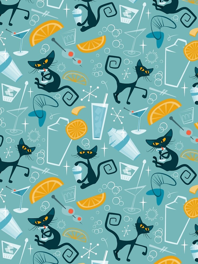 Disover Mid century modern atomic style cats and cocktails Leggings