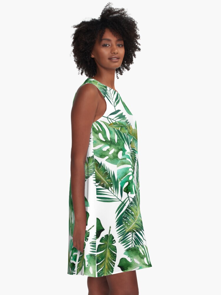 Alternate view of Monstera Banana Palm Leaf A-Line Dress