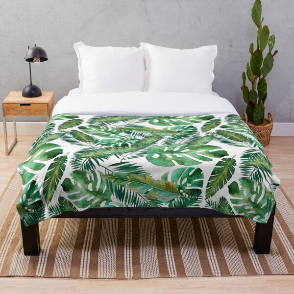 Monstera Banana Palm Leaf Throw Blanket