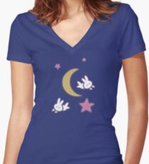 Sailor Moon inspired Bunny of the Moon Bedspread Blanket Print Fitted V-Neck T-Shirt