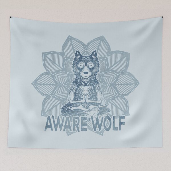 Item preview, Aware Wolf - Meditating Werewolf - Blue Mandala designed and sold by jitterfly.
