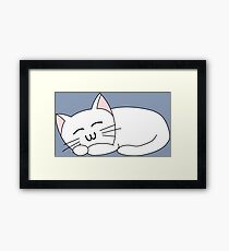 Cute Sleeping Cat - White Framed Print