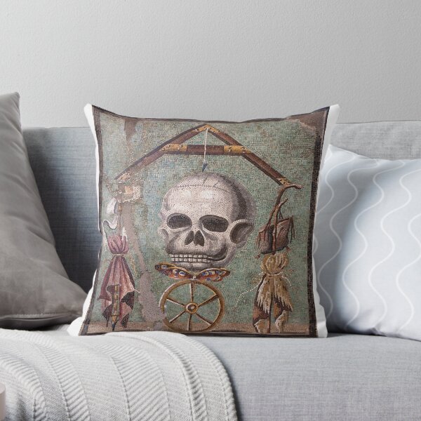 Memento Mori mosaic from Pompeii Throw Pillow