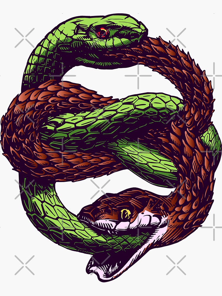 two-snakes-eating-each-other-twin-universe-symbol-sticker-for-sale