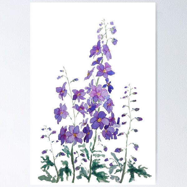 Item preview, hand painted purple blue pink delphinium watercolor  designed and sold by ColorandColor.