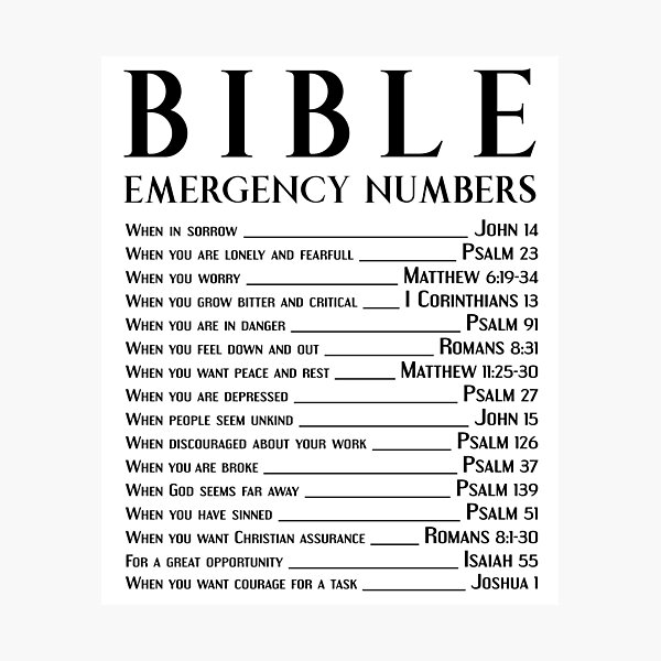 Bible Emergency Numbers Photographic Print For Sale By ShamanShore   Pp,504x498 Pad,600x600,f8f8f8.u22 