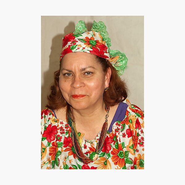 Lady with Curacao traditional headcovering - portrait 1 Photographic Print