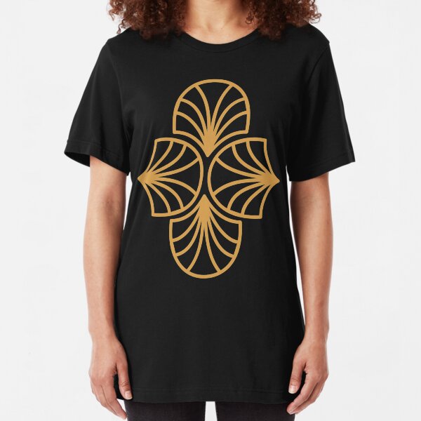 Geometric Pattern: Art Deco: Curve Outline: Gold/Black Slim Fit T-Shirt