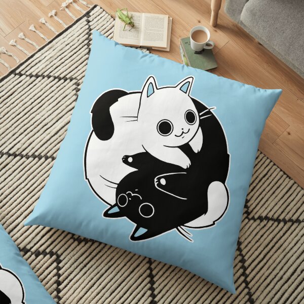When Opposite Kitties Attract Floor Pillow