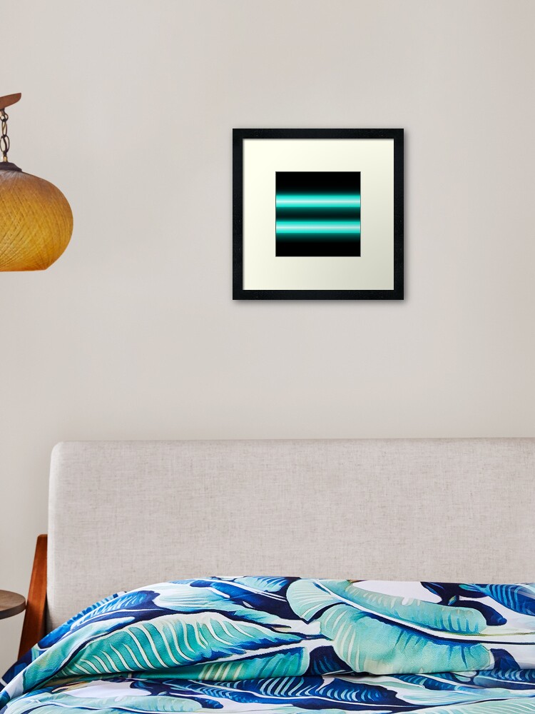 Neon Light 2 Colour Gradient Horizontal Black Aqua Teal Color Ombre Framed Art Print