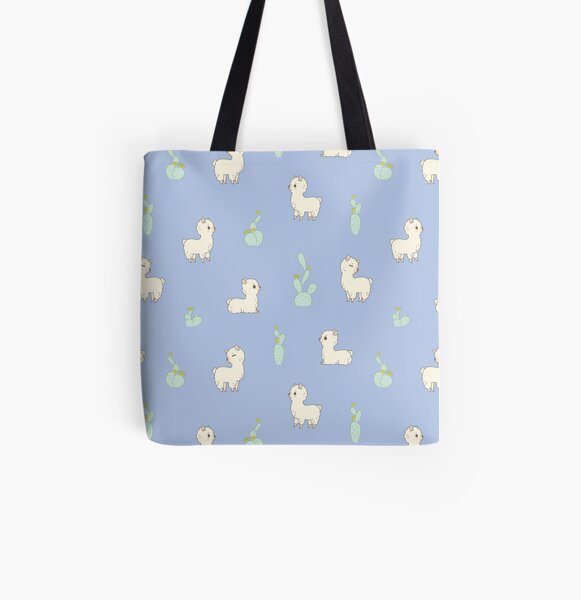 Cactus and alpaca pattern in blue All Over Print Tote Bag