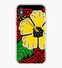 Yellow hibiscus w/red swirl mola iPhone Case
