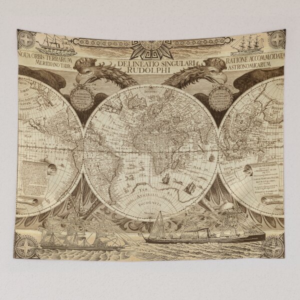 Item preview, Antique world map with sail ships, sepia designed and sold by blursbyai.