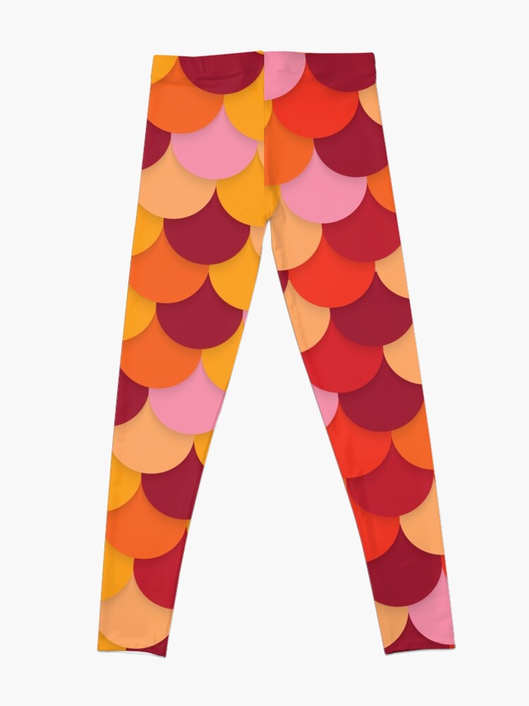 Disover Red Orange Mermaid Tail Seamless Pattern Leggings