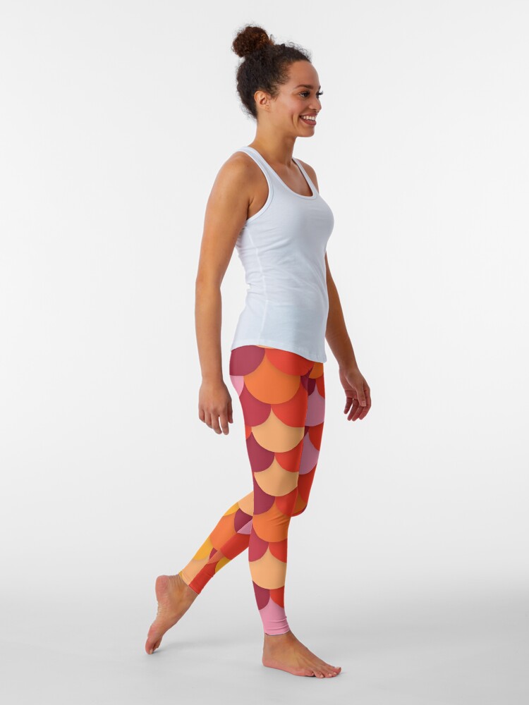 Discover Red Orange Mermaid Tail Seamless Pattern Leggings
