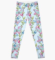 Cute Seamless Blue and Pink Butterfly Pattern Leggings