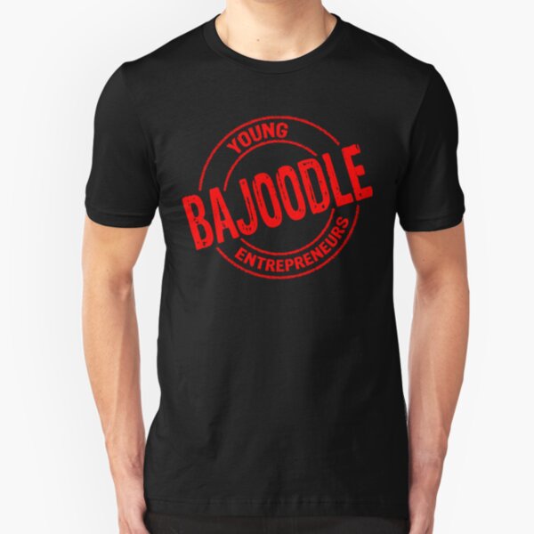 bajoodle red on black logo Slim Fit T-Shirt