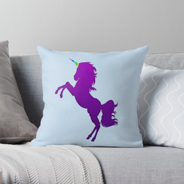 Purple Unicorn with Rainbow Horn Throw Pillow