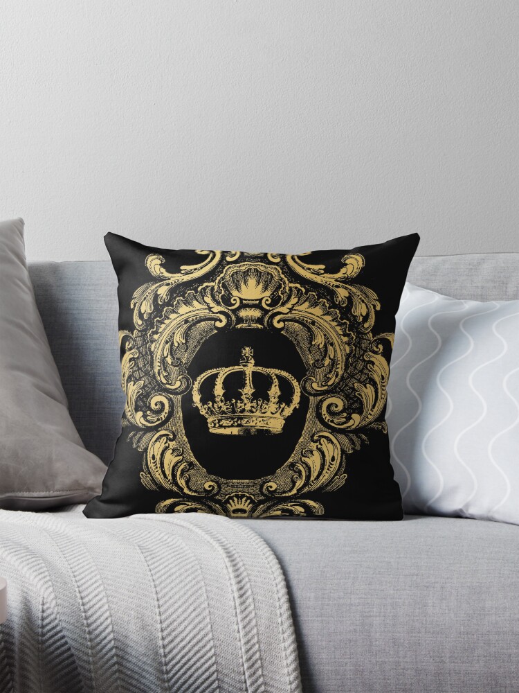 Ornate Gold Crown Black Pillow for Sale by grandreverie Redbubble