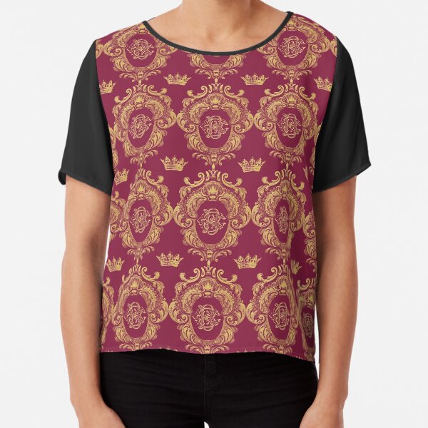 Castlefield Monogram Crest Red & Gold Chiffon Top