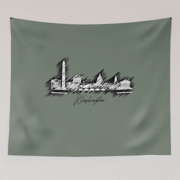 Item preview, Washington graphic scribble skyline-black and white designed and sold by DimDom.