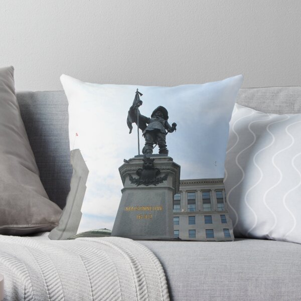 500 Place D'Armes - statue, monument, sculpture, architecture, city, art, landmark, old, liberty, memorial, sky, history, statue of liberty, travel, building, tourism, square, stone, famous, town Throw Pillow
