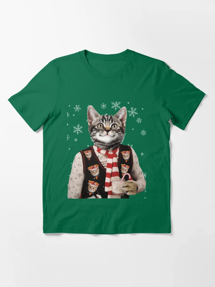 Hipster Cat Wearing Ugly Christmas Sweater With Pizza Cats On It