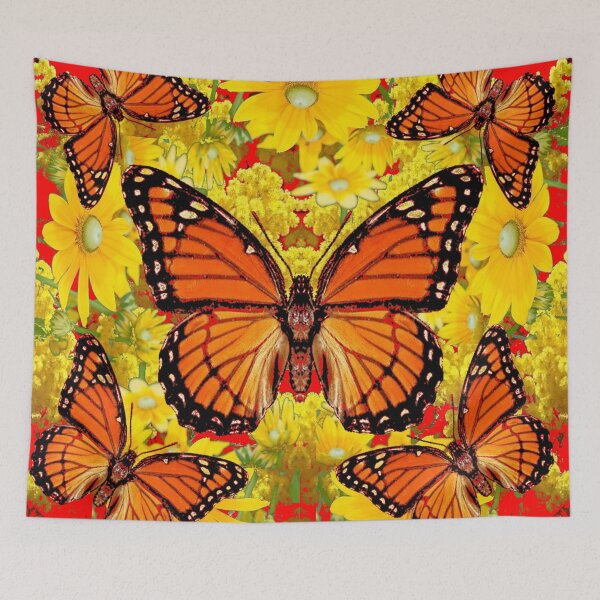Item preview, VICEROY BUTTERFLIES & YELLOW FLOWERS RED ART designed and sold by sharlesart.