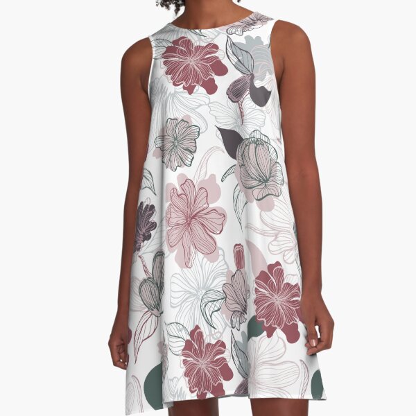 Handdrawn Floral A-Line Dress