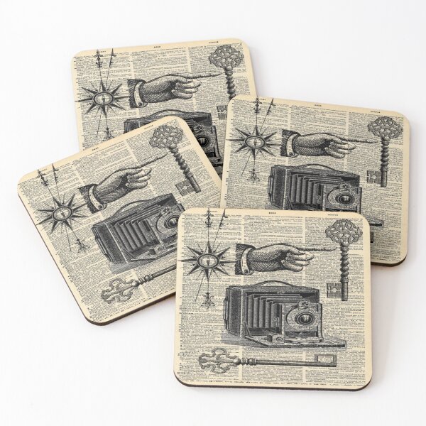 Item preview, Dark Academia dictionary print steampunk skeleton keys antique camera designed and sold by LEILA ART SPACE.