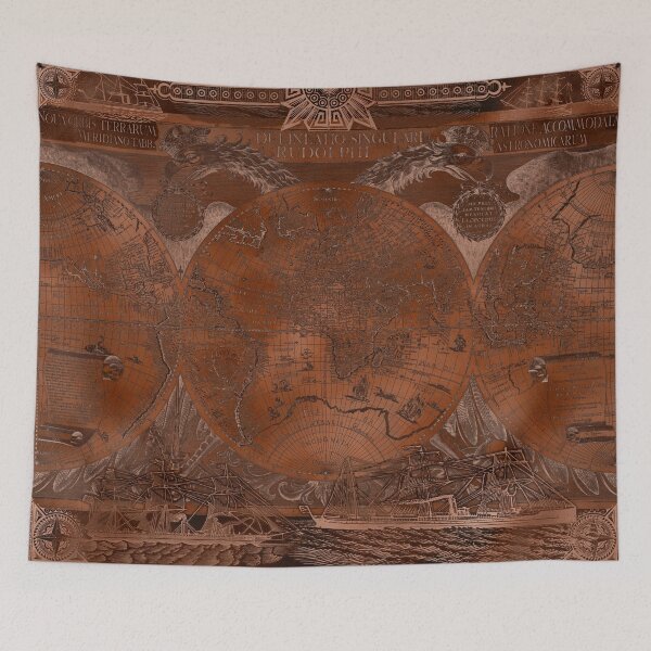 Item preview, Rose gold and copper antique world map with sail ships designed and sold by blursbyai.