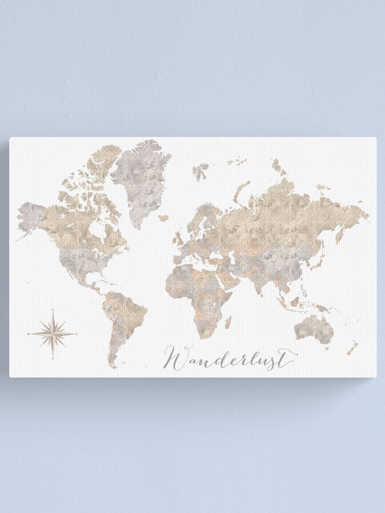 Impression Sur Toile Carte Du Monde Aquarelle Wanderlust Avec Rose Des Vents Par Blursbyai Redbubble