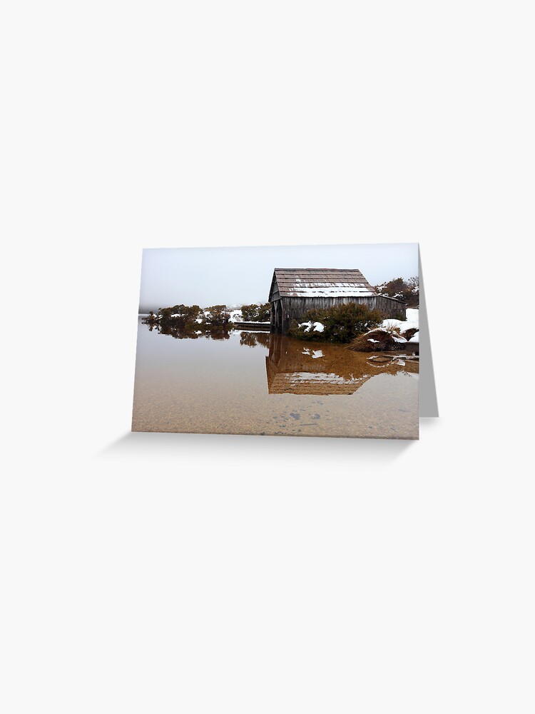 Thumbnail 1 of 2, Greeting Card, Dove Lake Boat Shed, Cradle Mountain National Park, Tasmania, Australia designed and sold by Michael Boniwell.