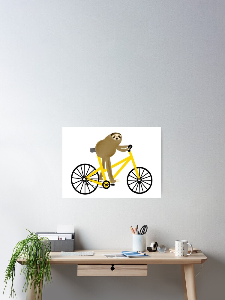 Faultier Auf Einem Gelben Fahrrad Poster Von Catgirl101 Redbubble