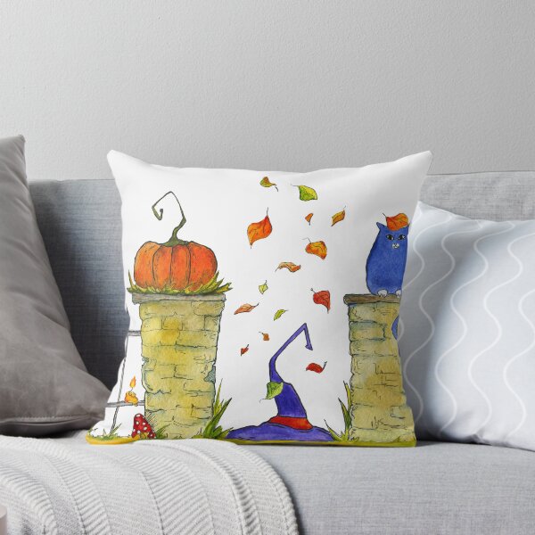 Item preview, Watercolor illustration. Halloween. Witch's hat, pumpkin, big cat, autumn/fall leaves designed and sold by rusmashart.