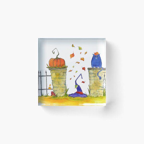 Item preview, Watercolor illustration. Halloween. Witch's hat, pumpkin, big cat, autumn/fall leaves designed and sold by niferure_art.