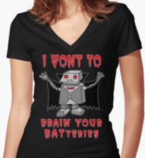 Robot Vampire Women's Fitted V-Neck T-Shirt