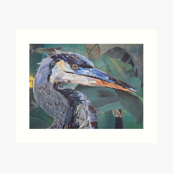 Blue Heron Art Collage by C.E. White Art Print